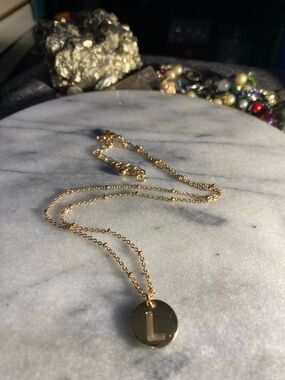 Brass L' Initial Disc Necklace - Women Jewelry Adjustable Chain